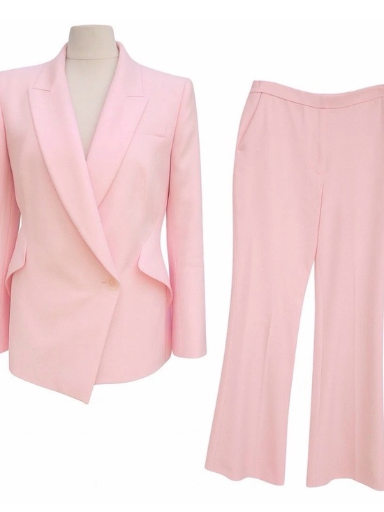 Alexander McQueen Pants - Alexander McQueen Pale Pink Tailored Blazer and Wide-Leg Pants